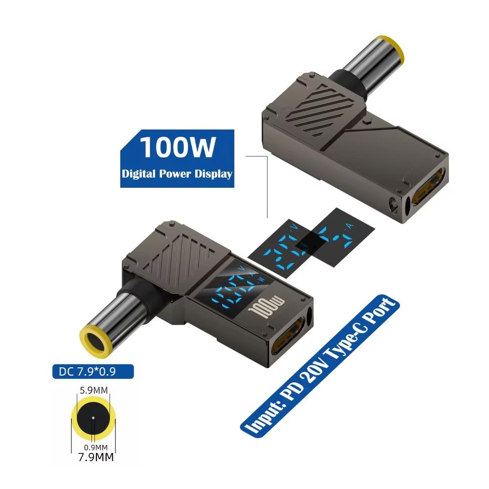 PD 100W Laptop Charging Adapter Type-C to DC 7.9x0.9mm Digital Display Fast Charging Converter