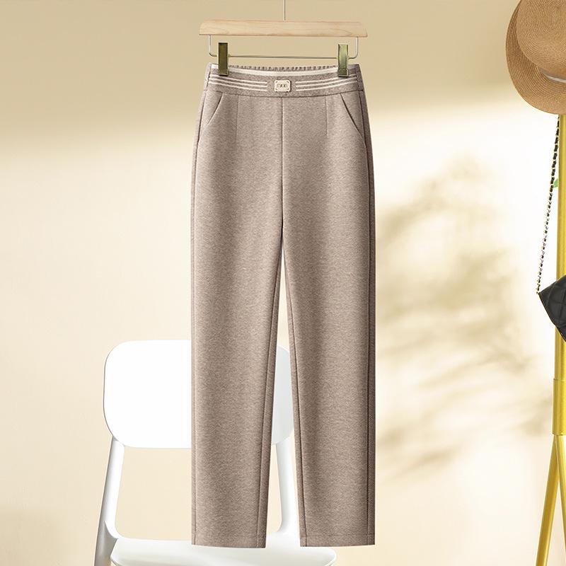 Dámské texturované harémové kalhoty s vysokým pasem - Zeštíhlující, zateplené, ležérní francouzský styl pro podzim/zimu 2024