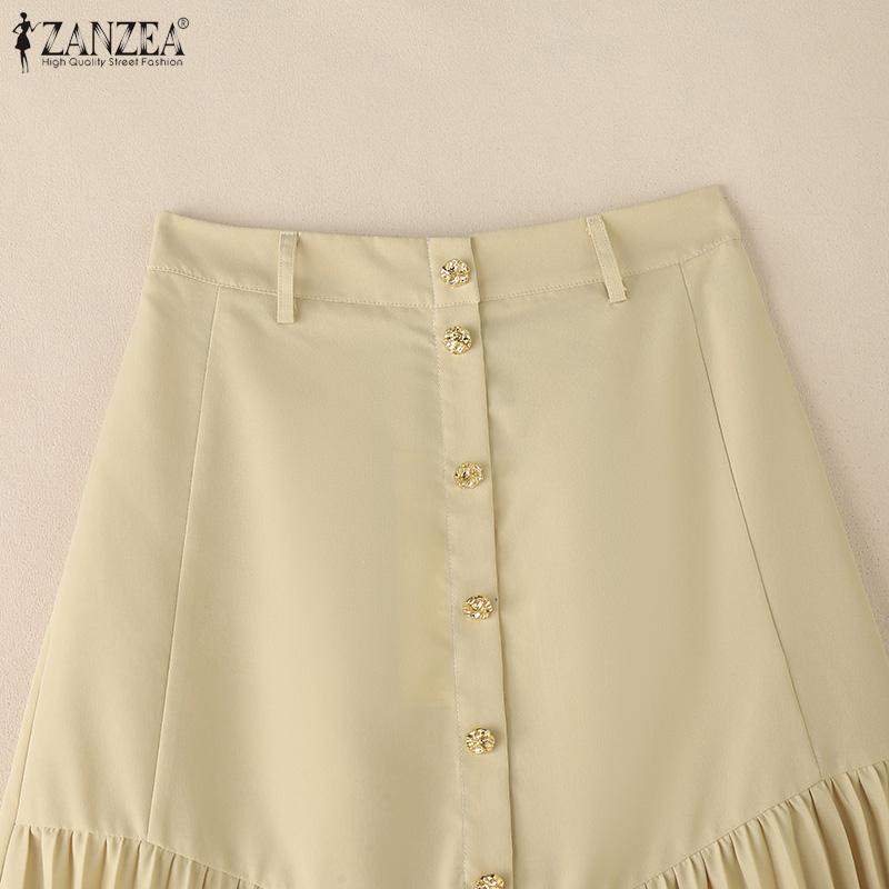 ZANZEA Women Casual Solid Color Loose Pleated Skirts
