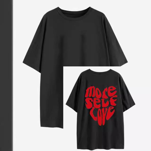 Весна и лето принтованный круглый вырез короткий рукав свободная футболка топ женский 3XL — фото 3