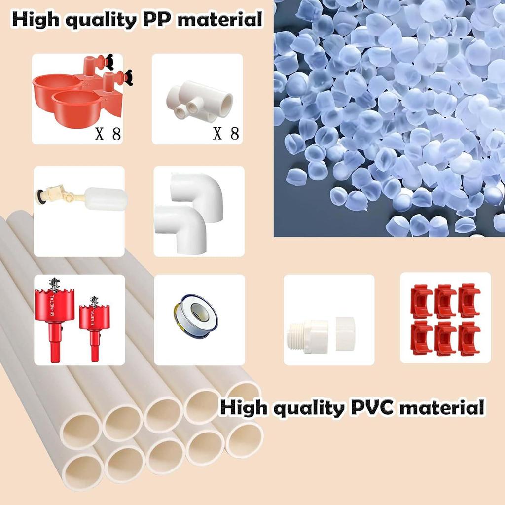 Complete PVC Pipe Chicken Feeder Set with Automatic Water Nipples and Cups