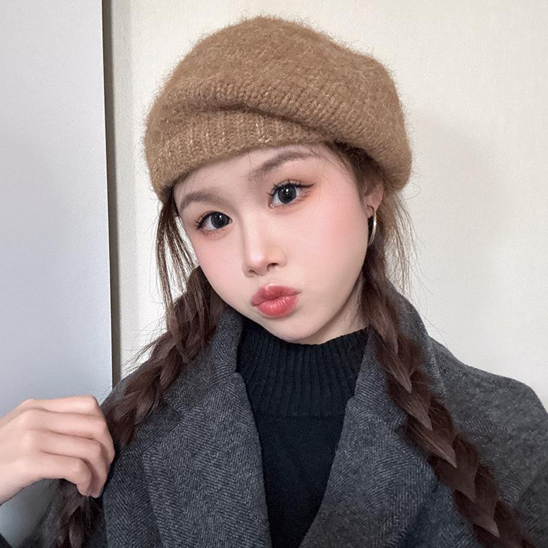 Mohair Big Head Hat Autumn and Winter Women's Warm and Fashionable Versatile Wool Beret Korean Style Face Showing Little Painter Hat