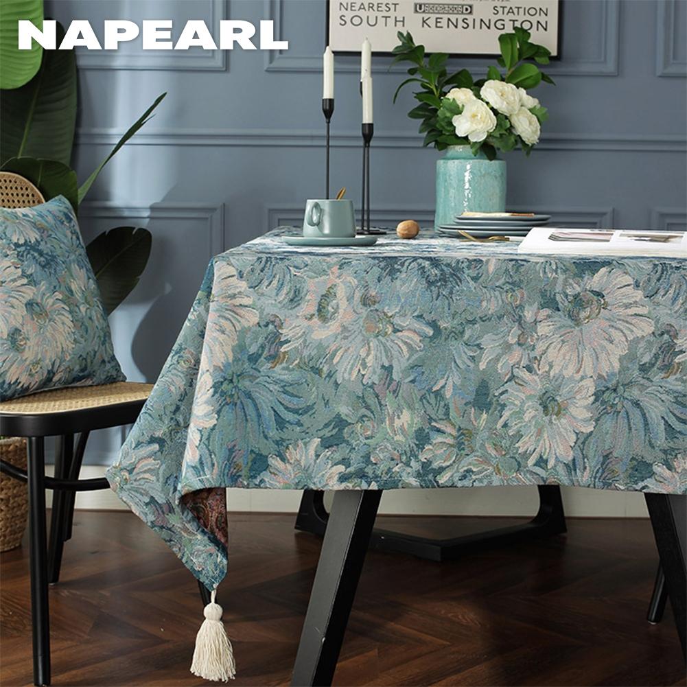 1PC NAPEARL Fashionable Art Cotton and Linen Fabric Printed Comfortable Tassels Tablecloth Table Decoration