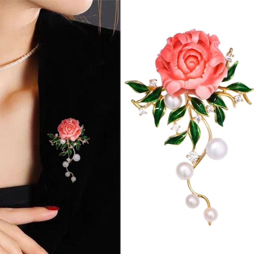 Zircon Pearls Brooches Sparkling Brooches New Peony Flower Brooches Waist Accessorizing