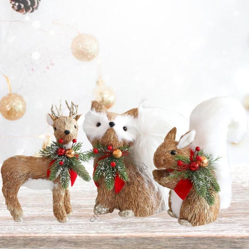 Christmas Handcraft Foxes Squirrel Foam Sculpture Natural Festival Home Decoration for Holiday Tabletop Display P9YB