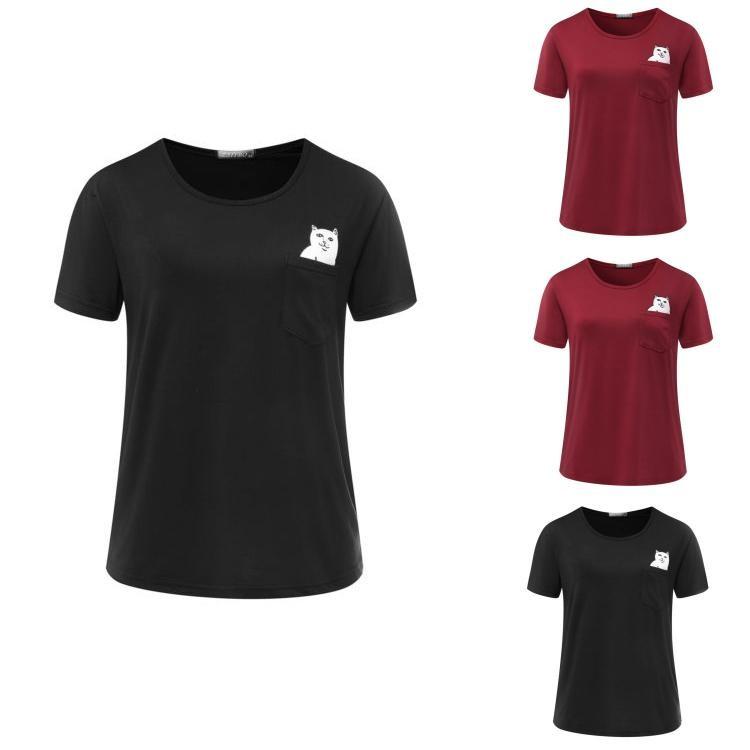 T-shirt Casual in Puro Cotone da Uomo con Stampa Gatto Cartone Animato Estate