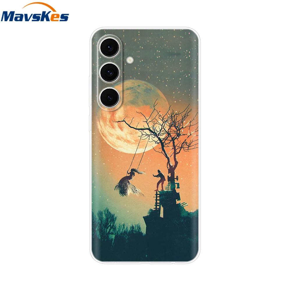 For Samsung S24 FE Case Stylish Flowers Painted Cover Clear Silicone Phone Case for Samsung Galaxy S24 S24FE Soft Shell Fundas