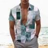 Men's Short Sleeve Geometric Line Print Shirt, Slim Fit for Casual & Business Wear