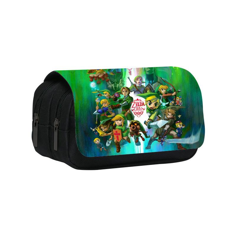 Zelda Themed Pattern Double Layer Flip Cover Stationery Storage Pencil Bag For Students And Office Use