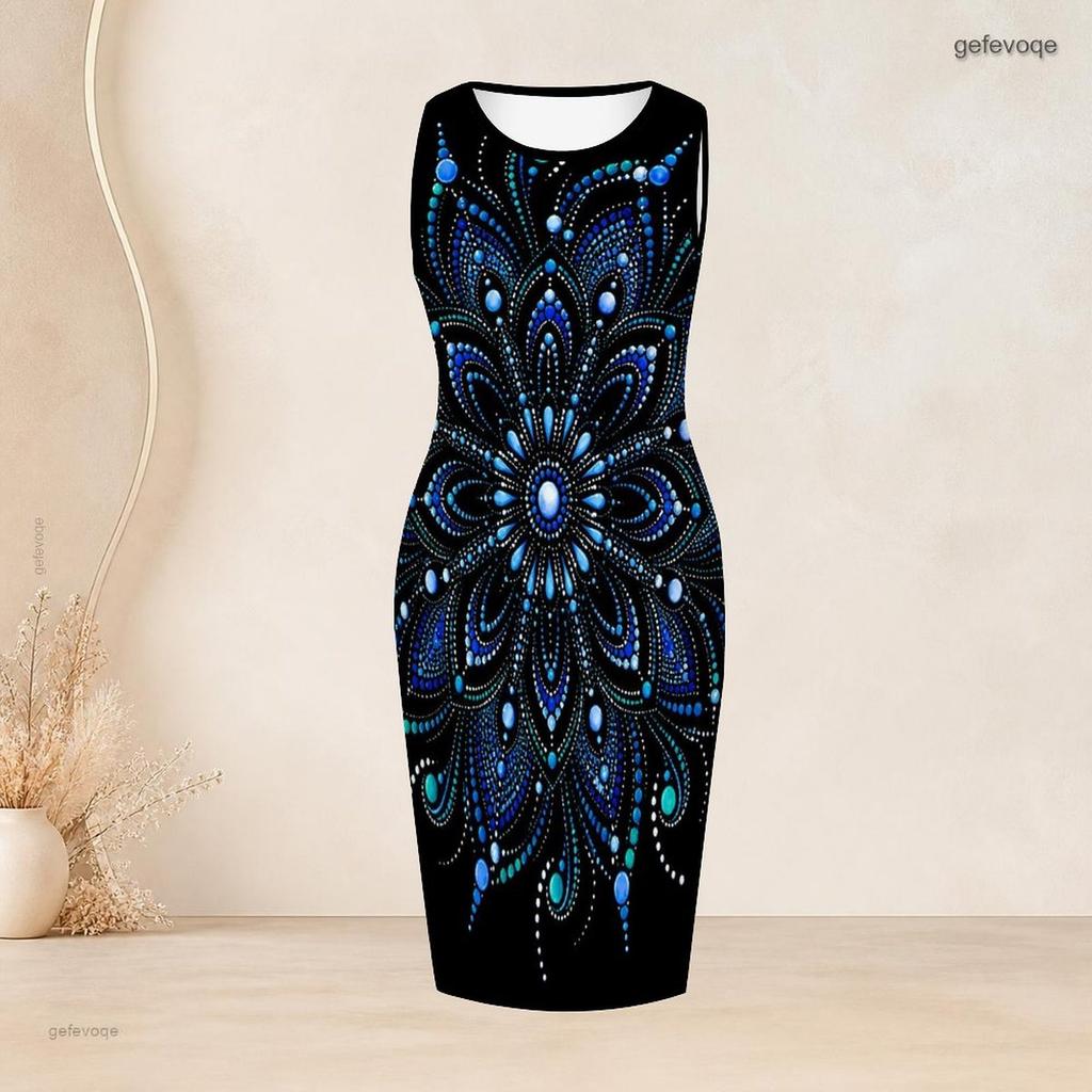 Women Plus Size Black Blue Printed Two Piece Set Long Sleeve Cardigan Sleeveless Bodycon Dress