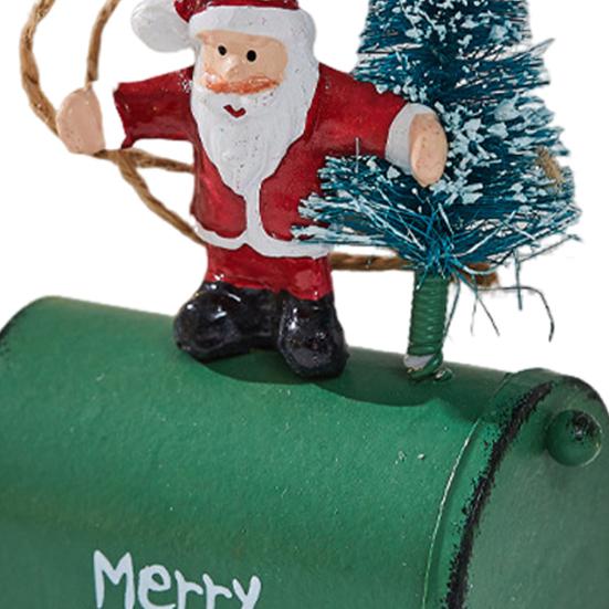 Christmas Mailbox Ornament Metal Mailbox Hanging Decoration with 3D Snowman Santa Elk Tree Figurine Iron Art Letter Box for Tree Home Decor