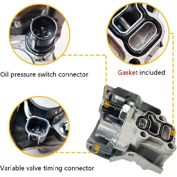 VTEC Solenoid Spool Valve w/Oil Pressure Switch & Gasket | Compatible with Honda Accord, CR-V, Element, Civic Si, Acura RSX, TSX, RDX | OE #
