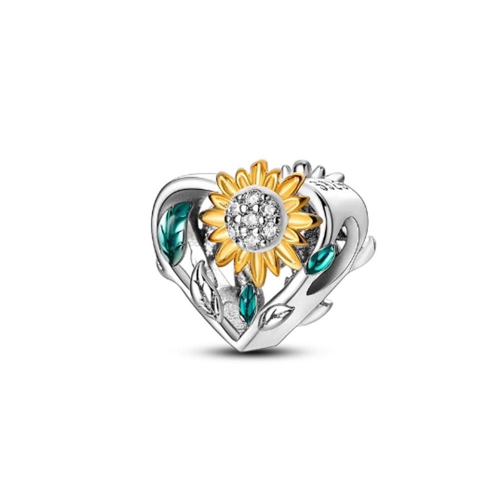 Nieuwe Koperen Accessoires Veer Hanger Bedel Zonnebloem Hart Kralen Passend voor Originele Armband Sieraden Voor Cadeaus