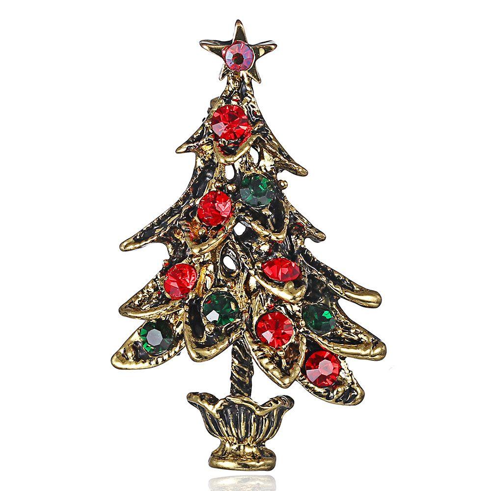 Party XMAS Decor Accessories Crystal Fashion Gift Brooches Christmas Tree Lapel  Pins Jewelry
