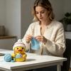 Funny Duck Figurine Small Resin Crocheting Duck Statue Collectible Tabletop Ornament for Desk Bookshelf Car Dashboard Decor