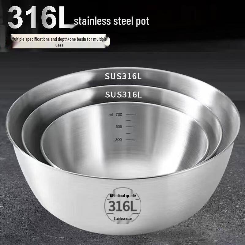 3-Piece 316L Stainless Steel Mixing Bowl Set Large, Medium, Small Set