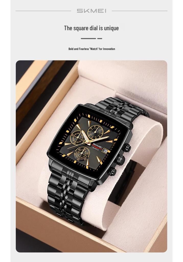 Shike Mei Men's Multifunctional Chronograph Watch - Waterproof, Luminous, Calendar, Steel Strap.