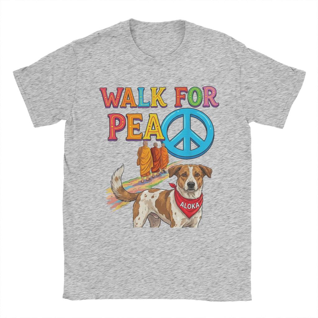Walk for Peace Monks Aloka Dog Buddhism World Peace TShirt for Unisex Women Cotton T Shirts Short Sleeve Tees Party Clothes