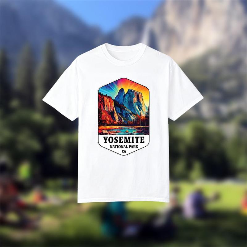 Yosemite National Park Retro Pattern T-shirt 3D Printed California Travel Commemorative Top Outdoor Hiking Mountaineering Camping Short Sleeve Hoodie