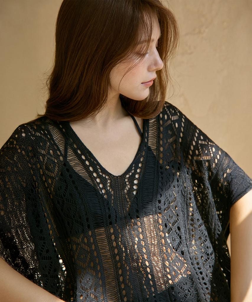 VIKINI VENDER Venus Crochet Loose Fit Cover-Up - Black