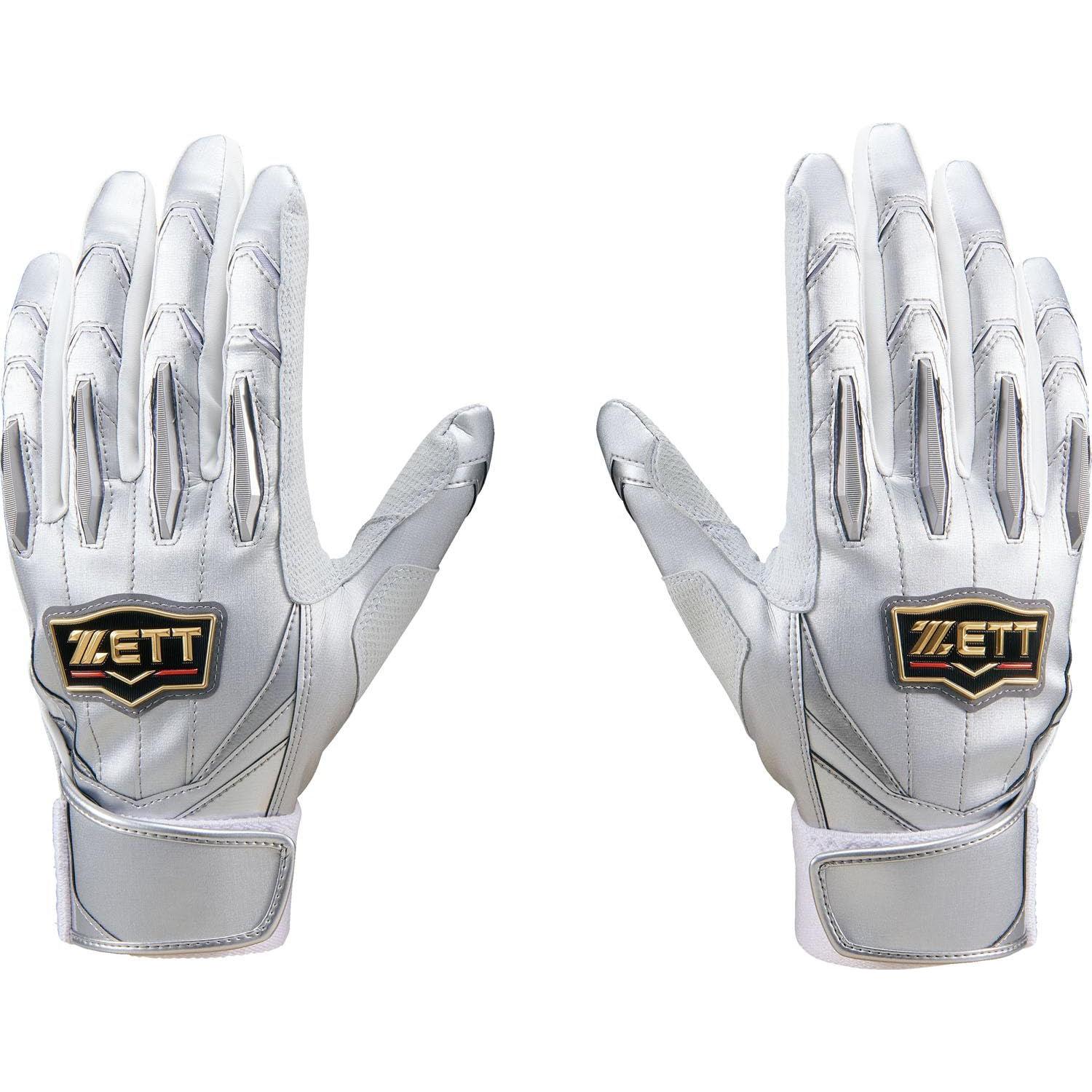 Used New ZETT Baseball Batting Gloves Prostatus Two-handed Silver x White (1311) M BG13011