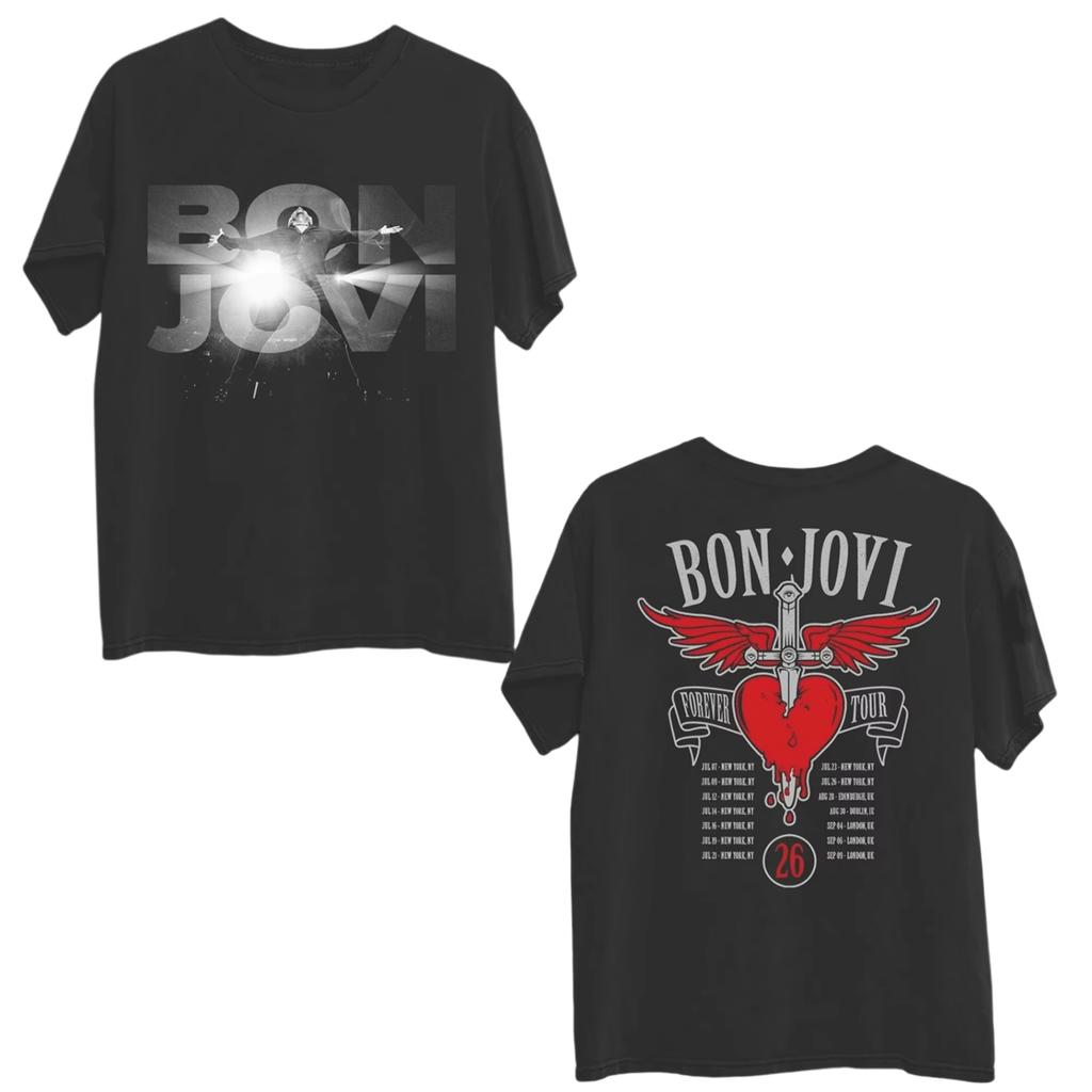 Νέο T-Shirt με Γραφικό Bon Jovi Forever 2026 Tour New Jersey, Unisex Καλοκαιρινό Casual Δημοφιλές T-Shirt Στυλ Y2K