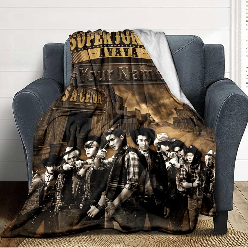 Name Custom Super Junior Poster Print Flannel Blanket High Quality Warm Comfortable Cover for All Seasons Perfect for Gifts Home Decor
