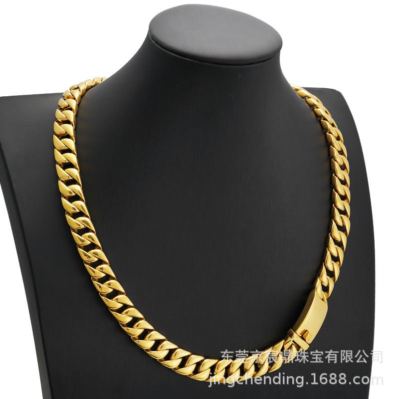 12mm Wide Stainless Steel Necklace & Bracelet Set - Korean Style Titanium Steel Hip Hop Jewelry 20cm