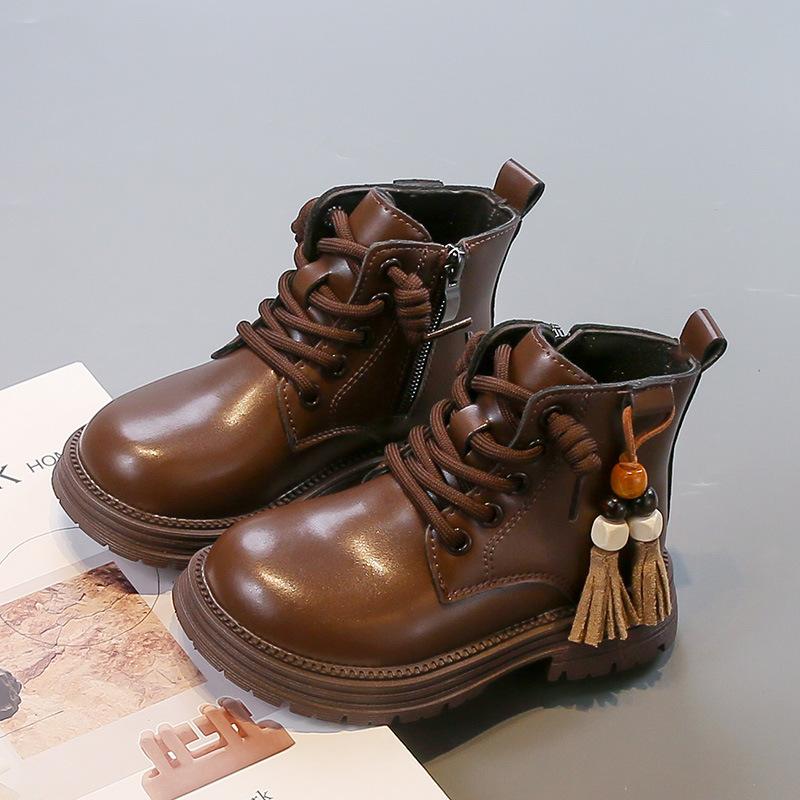 Kids British Martin Boots Solid Leather Ankle Boots for Boys and Girls Spring Autumn Fashion