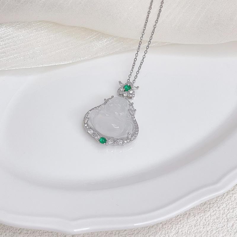Lychee Frozen Imitation White Chalcedony String Bean Necklace Gourd Fulu Zircon Light Luxury Niche Buddha Gong Pendant Female