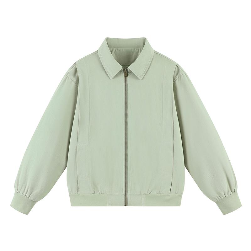 Lapel Short Jacket For Autumn, Loose-fitting Dropped Shoulder Sleeves, Topstitching Design, Ribbed Hem Jacket
