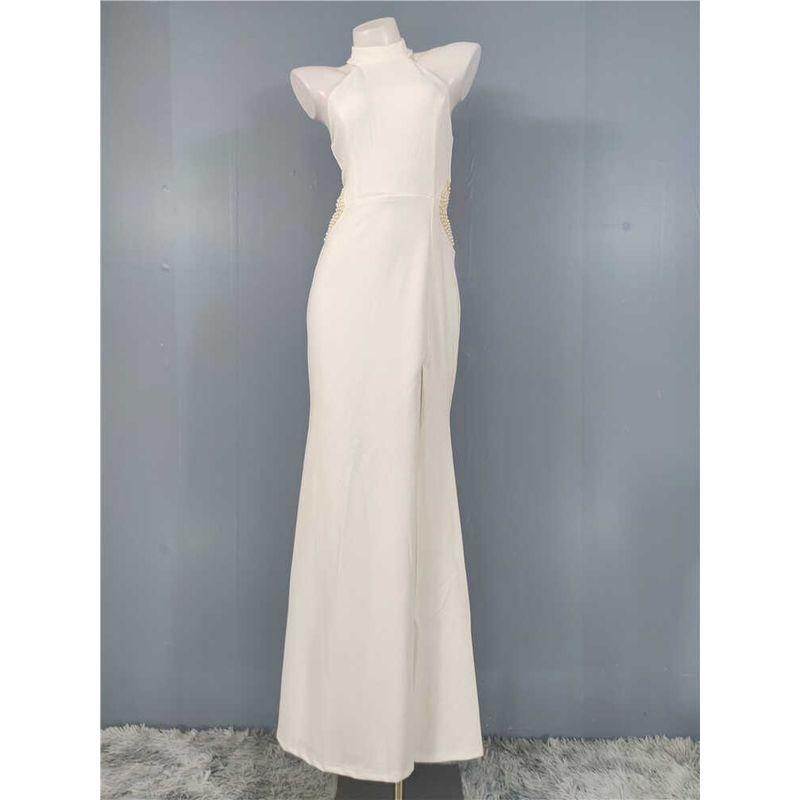 

Export Single in Home Sexy Temperament Sexy Midriff Outfit Pearl Decoration Beautiful Banquet Adult Lady like Woman Sleeveless Party Dress White L