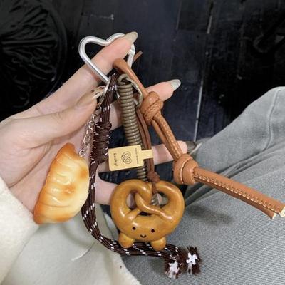 Bagel Bread Chocolate Bag Charm Pendant Braided Rope Backpack Hangbag Hanging Bag Accessories