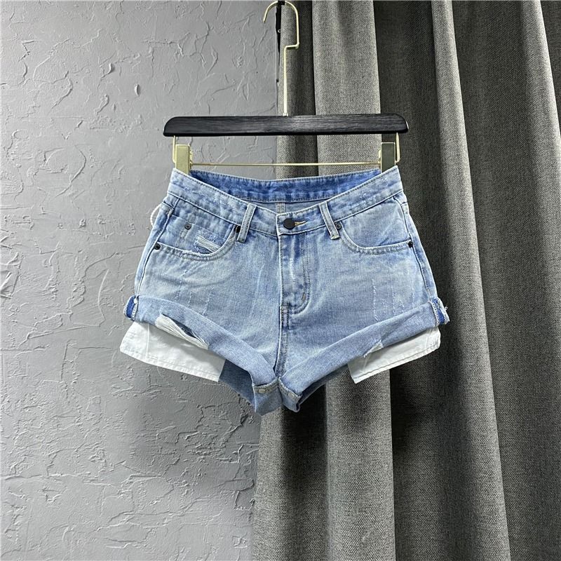 

Fashion Sexy Style Water Washed Hole Curling Low Waist Denim Shorts Women s 2024 Summer Sheath Slim Fit Hot Pants Blue [high quality In Stock]] S