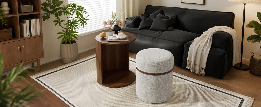 Set Tavolino con Sgabello Tavolino Rotondo Comodino Tavolino da Divano Tavolino Occasionale con Contenitore Legno MDF Aspetto Mobili Moderni per Soggiorno