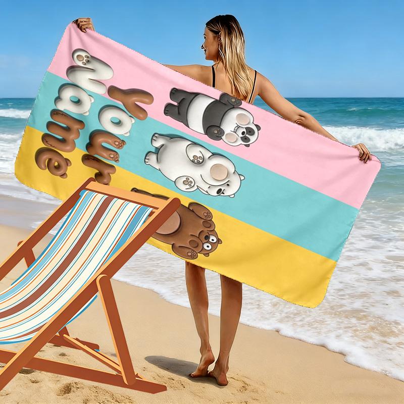 Name Custom We Bare Bears Print Beach Towel, Large Soft Quick Dry Towel for Beach Camping Swimming