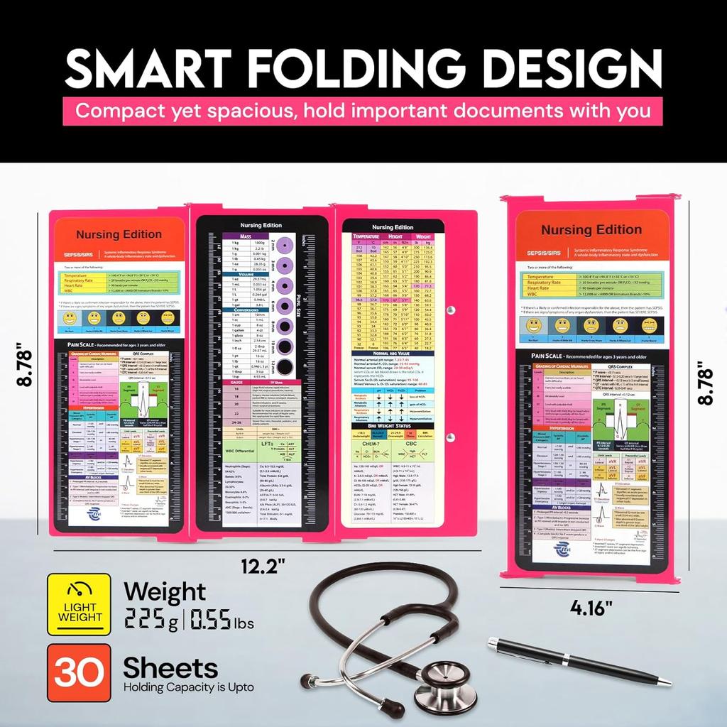 Nursing Clipboard with Nursing and Medical Edition Cheat Sheets 3 Layers Aluminum Foldable Nurse Clip Board Nursing Student Essentials - Foldable