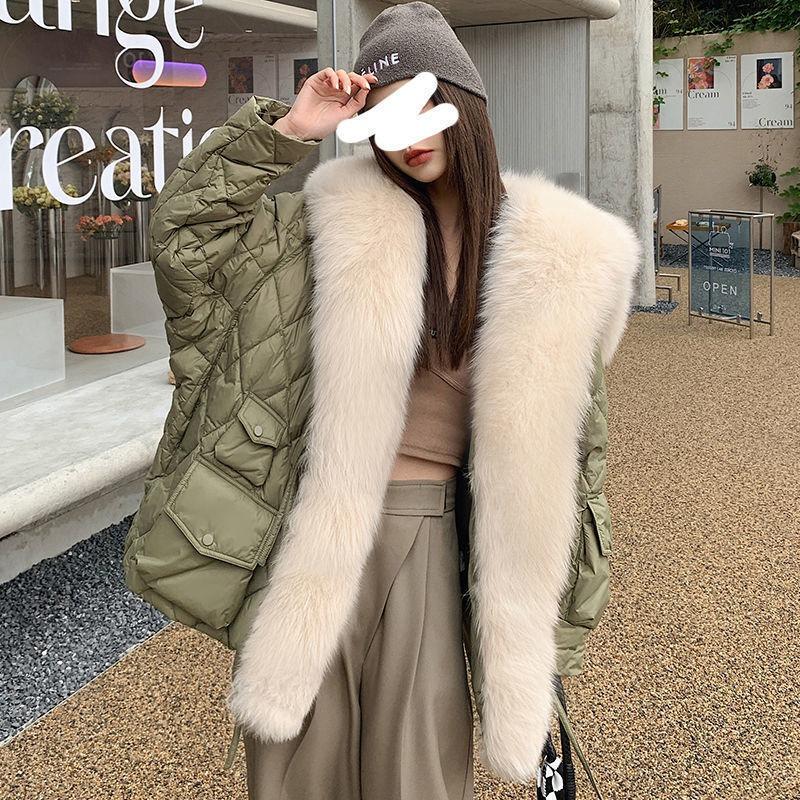 

Тоскана зима новая имитация лисьего меха воротник пуховик хлопковая одежда имитация меха куртка теплая средней длины XL армия зеленый