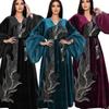 AB351 Gold Velvet Long Robe with 3D Sequined Embroidery and Puff Sleeves for Autumn and Winter