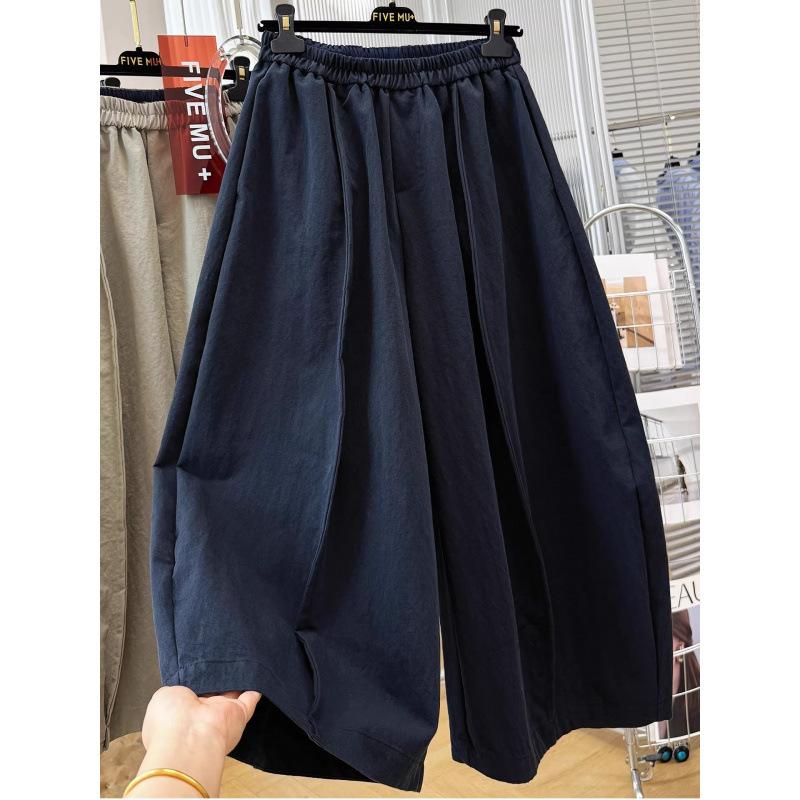 Women Summer Thin Loose Wide Leg Casual Cropped Work Pants