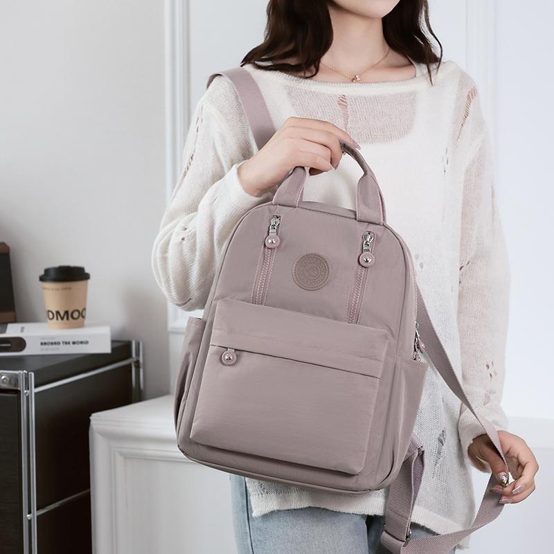 Solid Color Women's Backpack Large Capacity Nylon Backpack