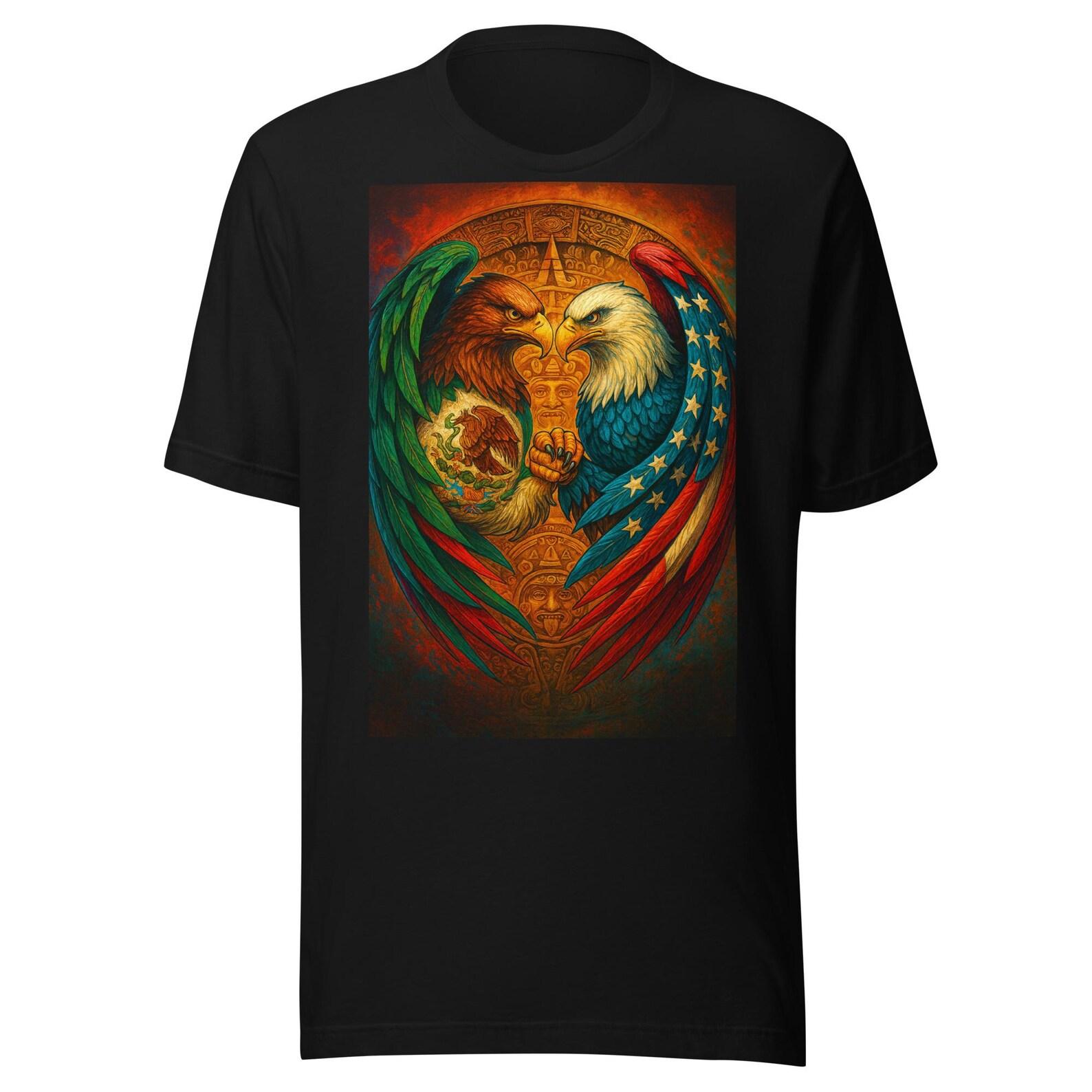 Mexico USA Flags Aztec Calendar Unisex t-shirt S