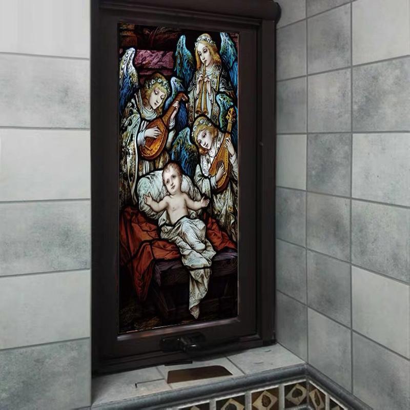 Custom Size Stained Glass Window Film Jesus Virgin Mary Static Cling Frosted Glass Decal for Home Church Door Decor