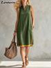 New Women's V-Neck Sleeveless Casual Loose Linen Dress
