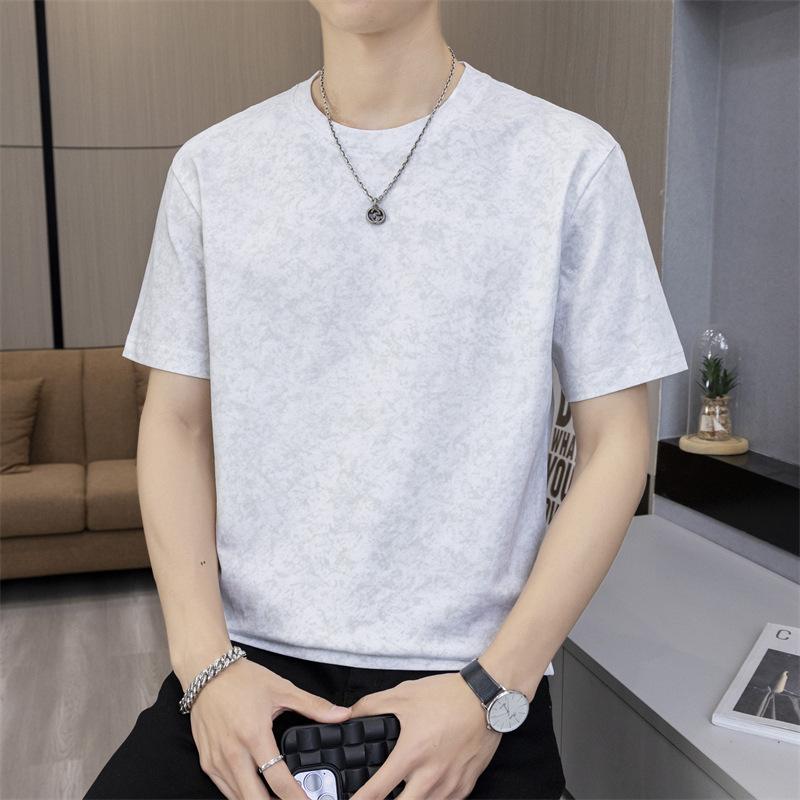 Men Wash Dyed Textured Short Sleeve T Shirt Crew Neck Loose Fit Casual Solid Tone Basic Top
