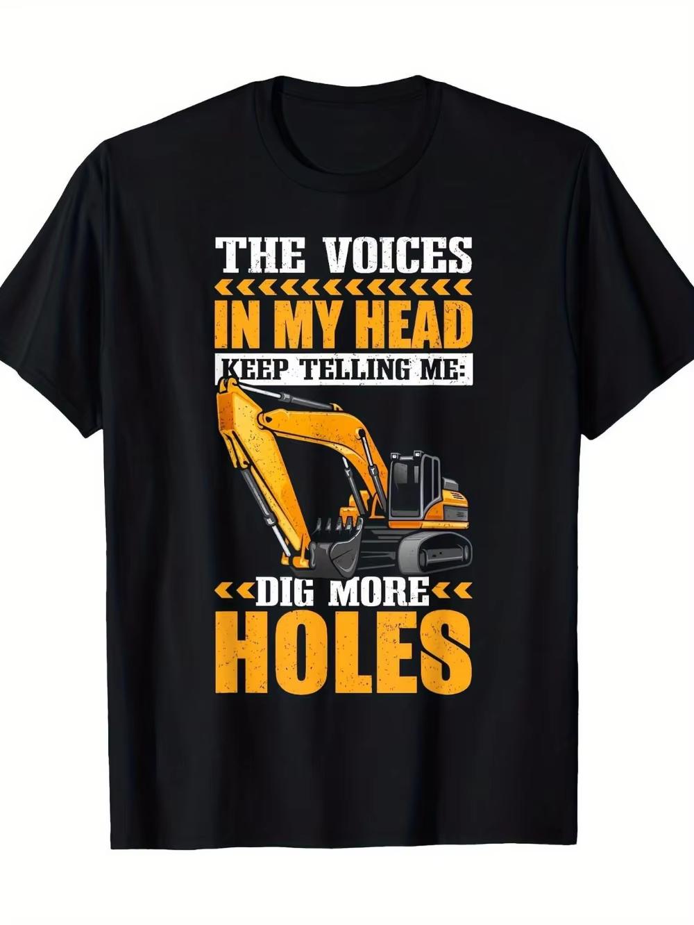 

Heavy Machinery Operator T-Shirt Featuring Excavator Bulldozer Design with The Slogan Dig More Holes Black Short Sleeve Tee... S разноцветный