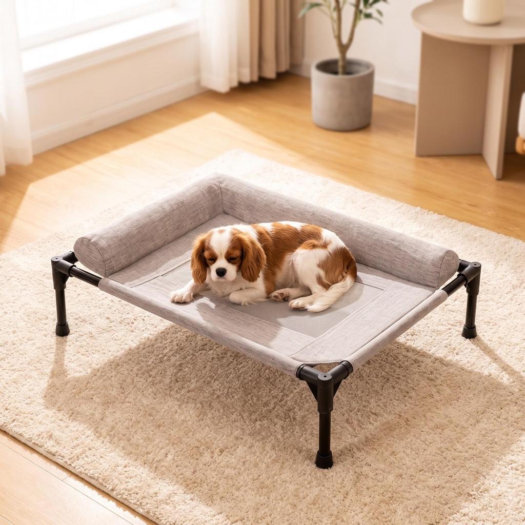 Raised Dog Cot with Padded Sides Cooling Elevated Pet Bed Bolsters for Dogs