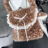Fuzzy Tote Bag for Women Plush Reindeer Animal Shoulder Bag Large Fluffy Deer Purse