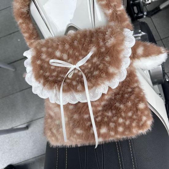 Fuzzy Tote Bag for Women Plush Reindeer Animal Shoulder Bag Large Fluffy Deer Purse