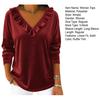 Damen Oberteile V-Ausschnitt Langarm Rüschenausschnitt Pullover Tops Einfarbig Locker Samtbluse Arbeit Party Date Wear